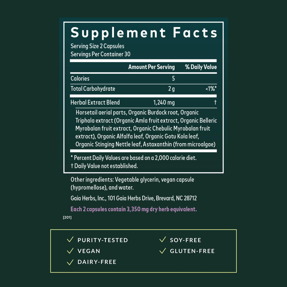 Gaia Herbs astaxanthin bottle supports healthy-looking skin.