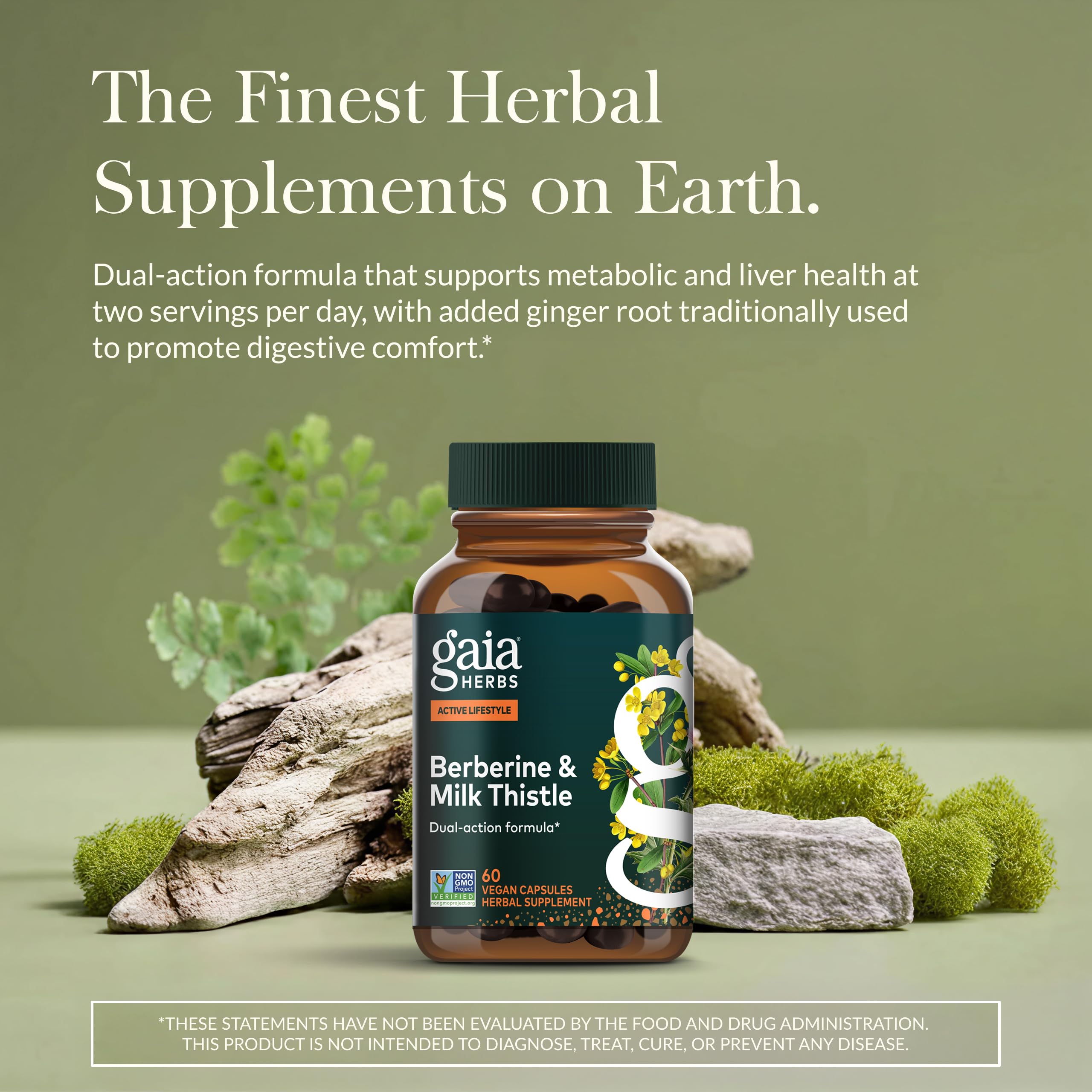 Gaia Herbs Berberine Milk Thistle capsules ready for daily use.