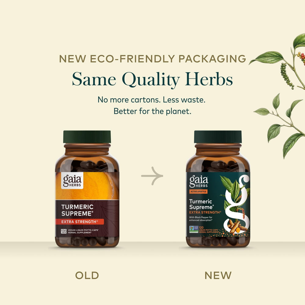 Gaia Herbs black pepper seed extract close-up, signaling enhanced curcumin uptake