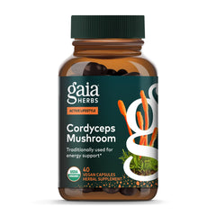Gaia Herbs Cordyceps bottle front showing energy support