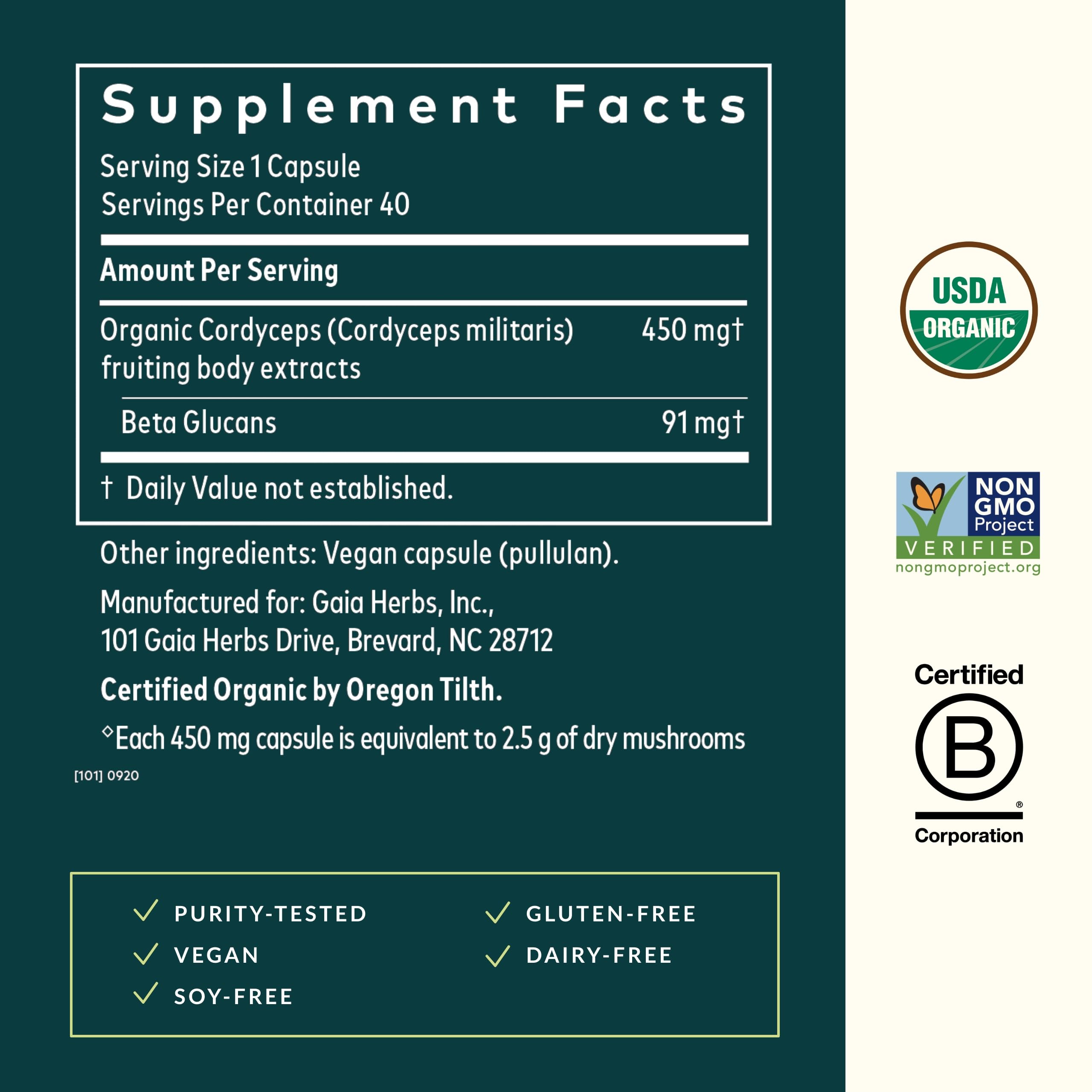 Gaia Herbs Cordyceps vegan liquid capsules for easy daily use