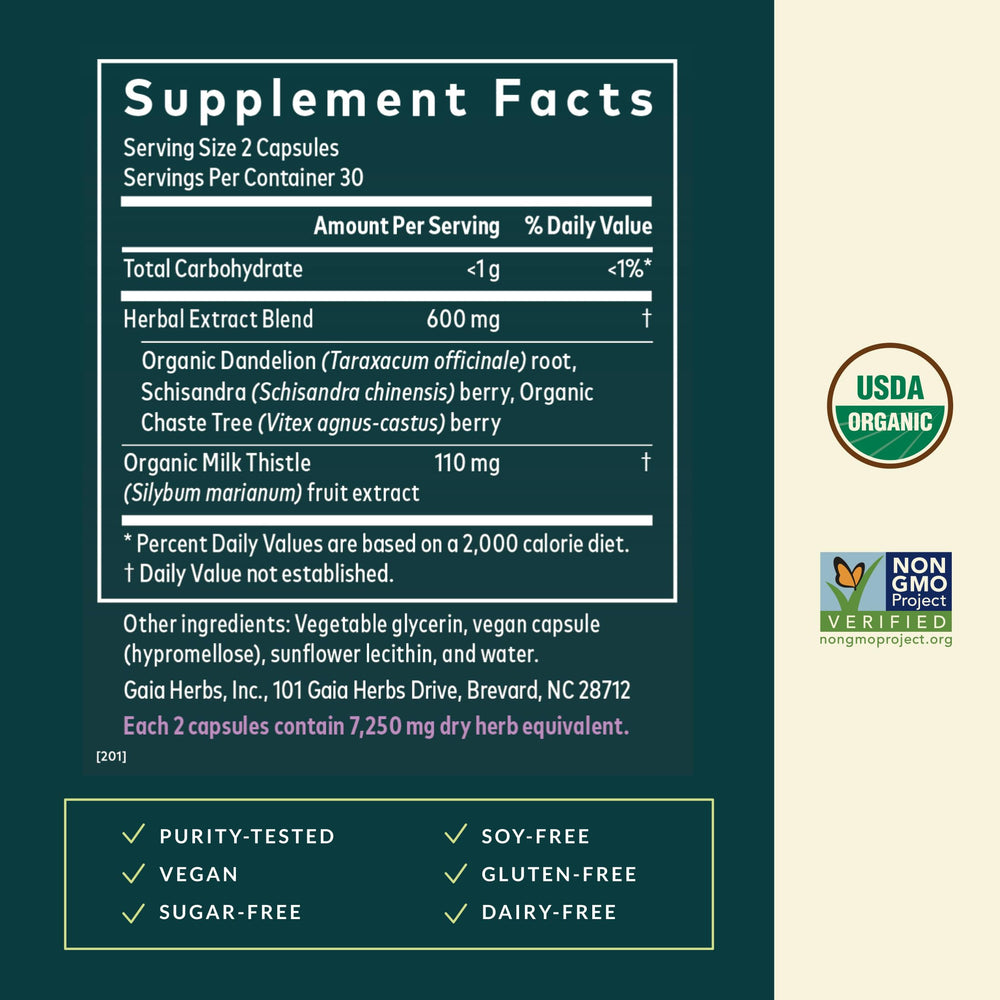 Gaia Herbs Cycle Support features organic dandelion root among natural ingredients