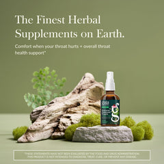 Gaia Herbs throat spray label close up emphasizing organic ingredients
