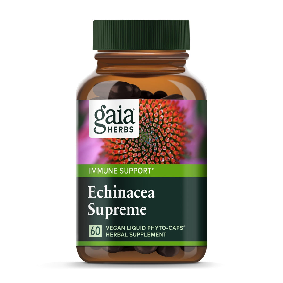 Gaia Herbs Echinacea Supreme bottle front for daily immune support.