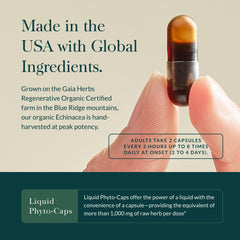 Gaia Herbs Echinacea Supreme label close-up with quality seals.