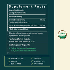 Gaia Herbs Elderberry capsules closeup showing vegan capsules.