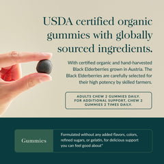 Gaia Herbs elderberry gummies packaging emphasizes trusted quality and simplicity.