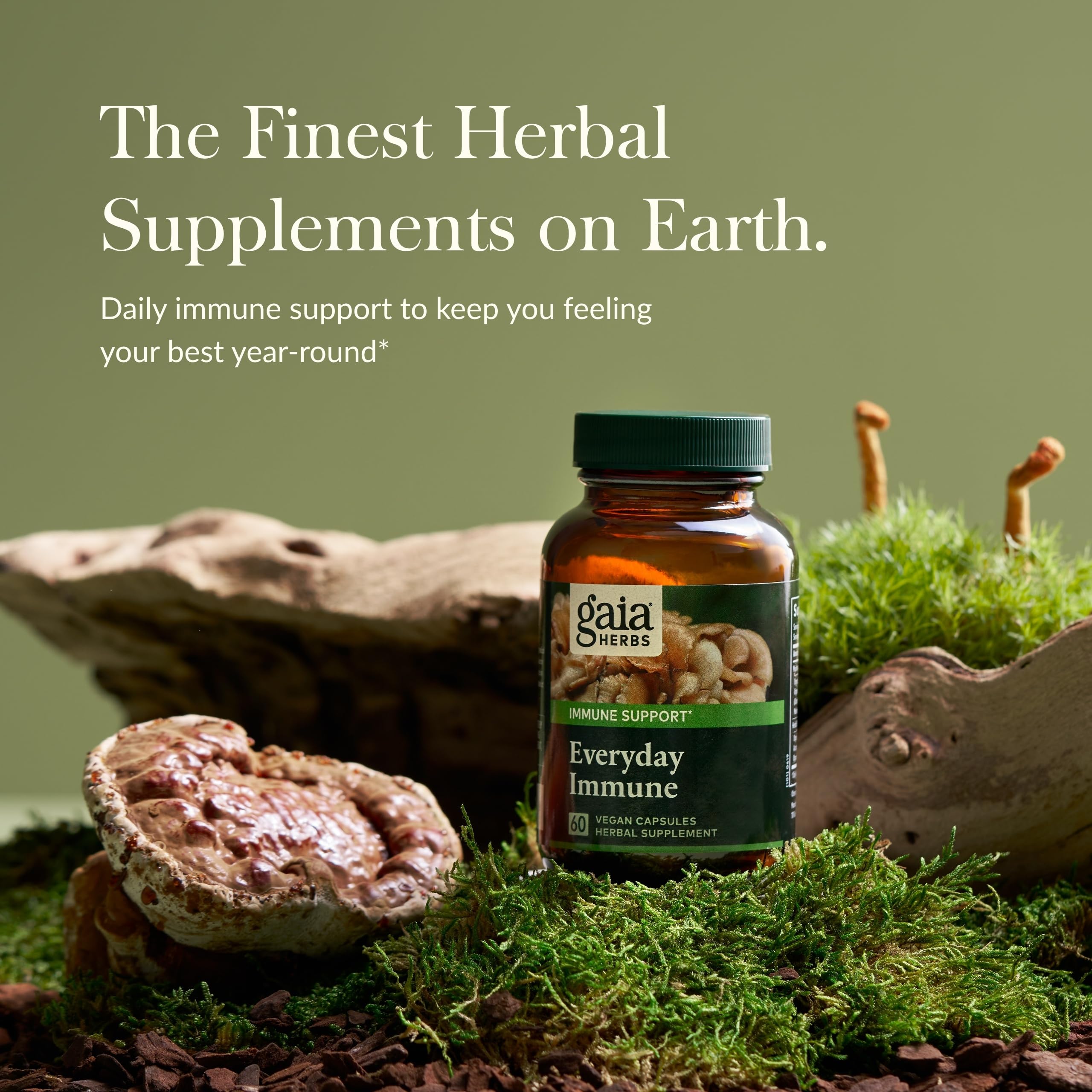 Close up of Gaia Herbs Everyday Immune label highlighting herbal blend.
