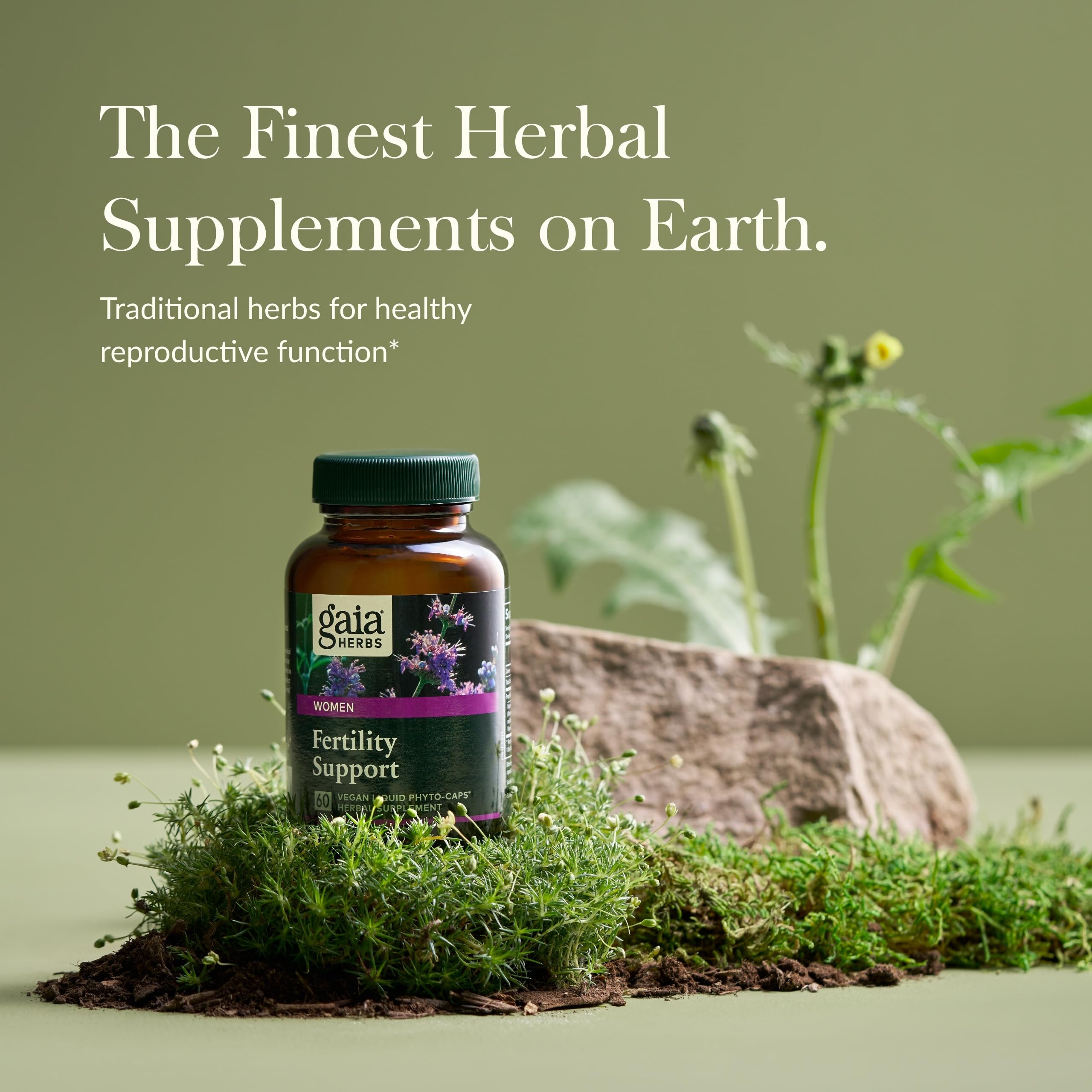 Gaia Herbs Fertility Support cap closeup highlighting vegan capsules for daily use.