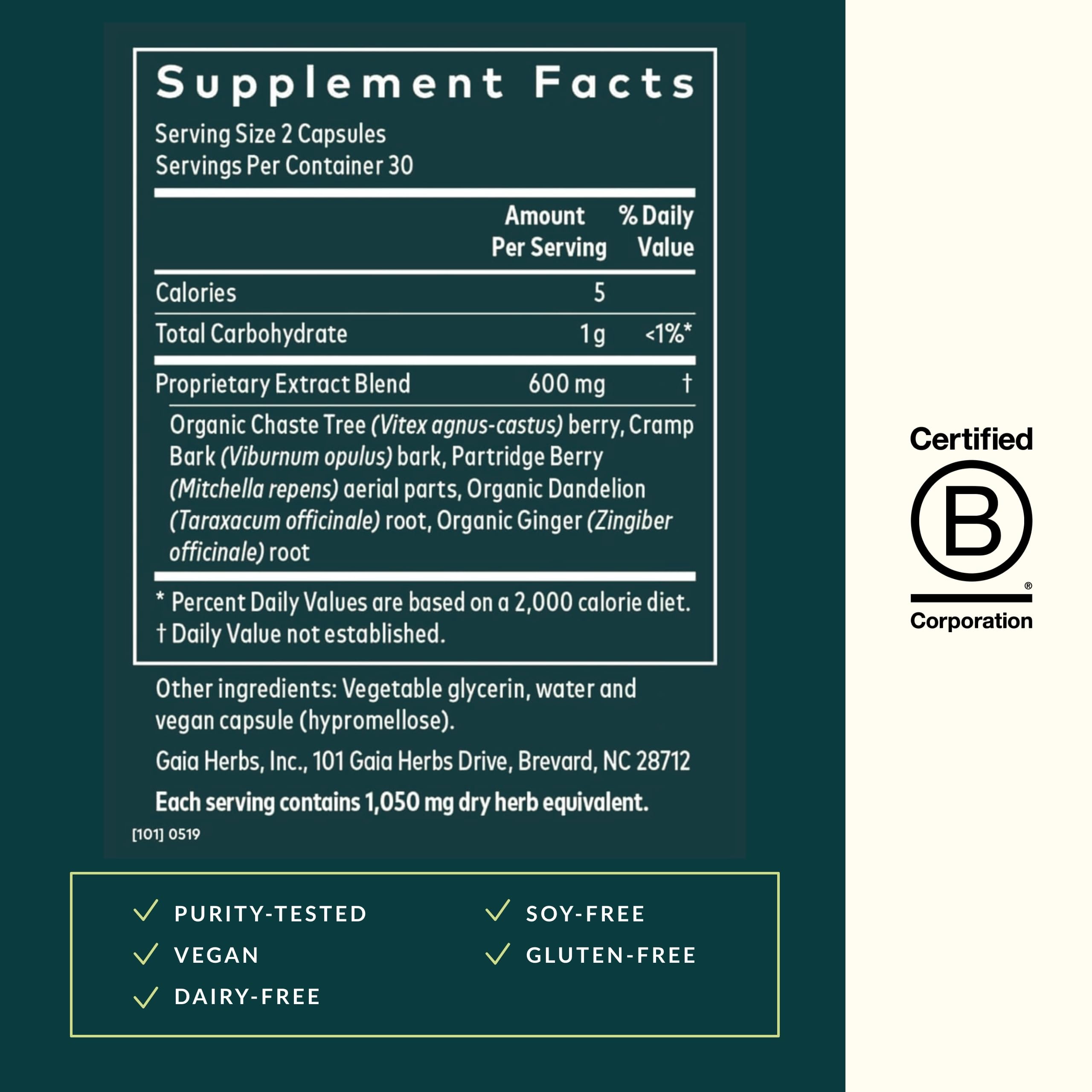 Gaia Herbs Fertility Support with dandelion root emphasized for gentle balance.