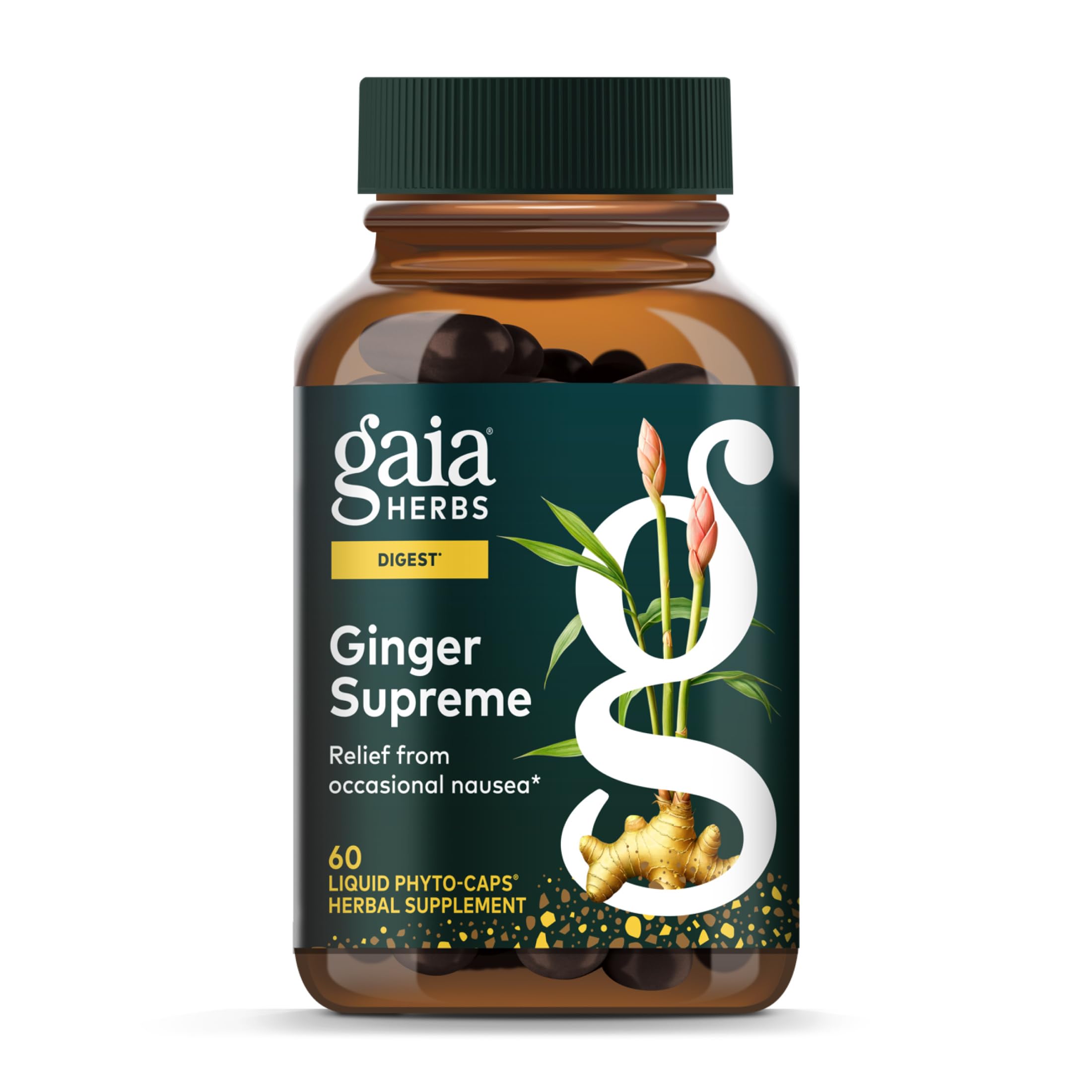 Gaia Herbs Ginger Supreme bottle showing digestive support
