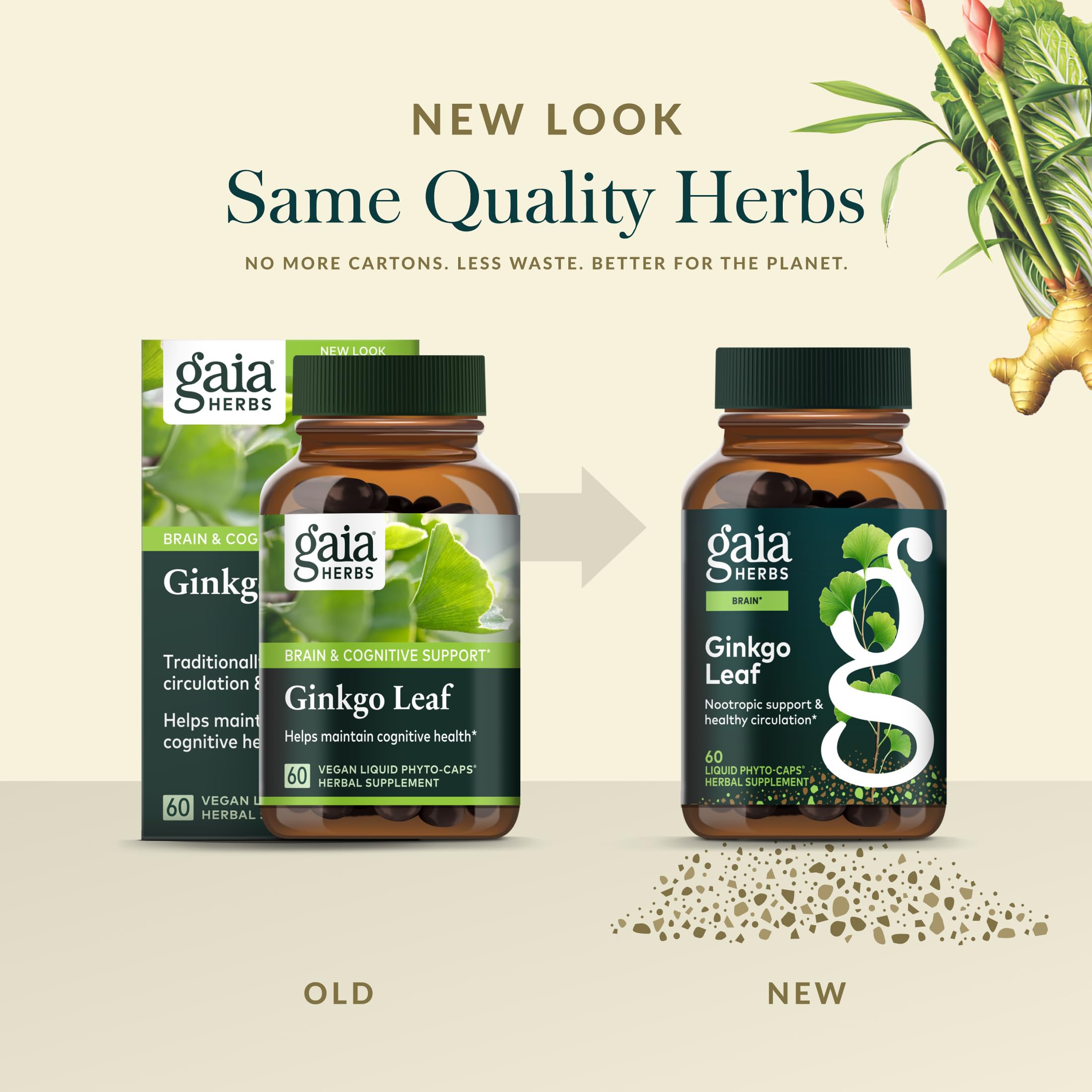 Gaia Herbs Ginkgo Leaf ISO-lab testing seal indicating purity.
