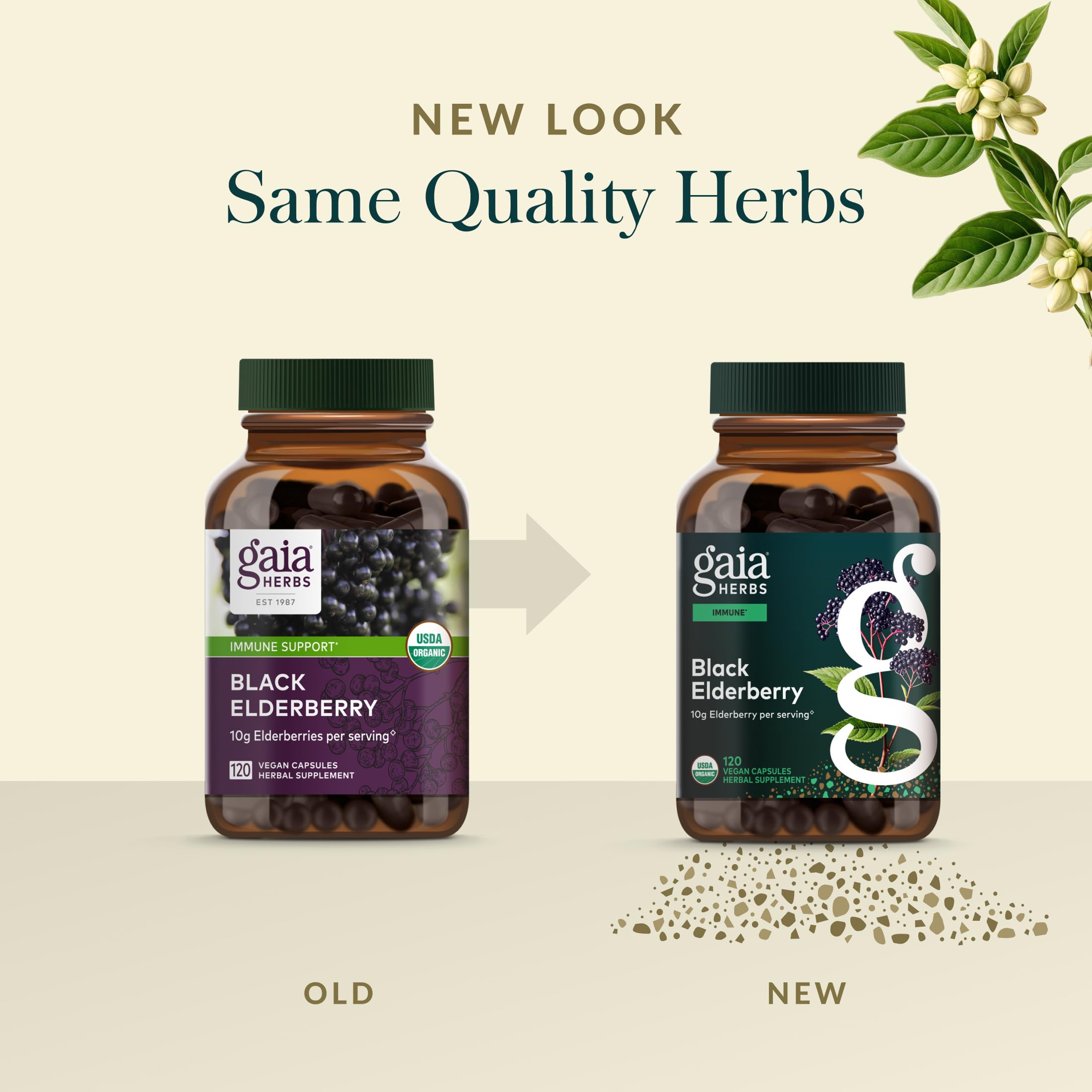 Gaia Herbs label closeup emphasizing quality and ingredients.