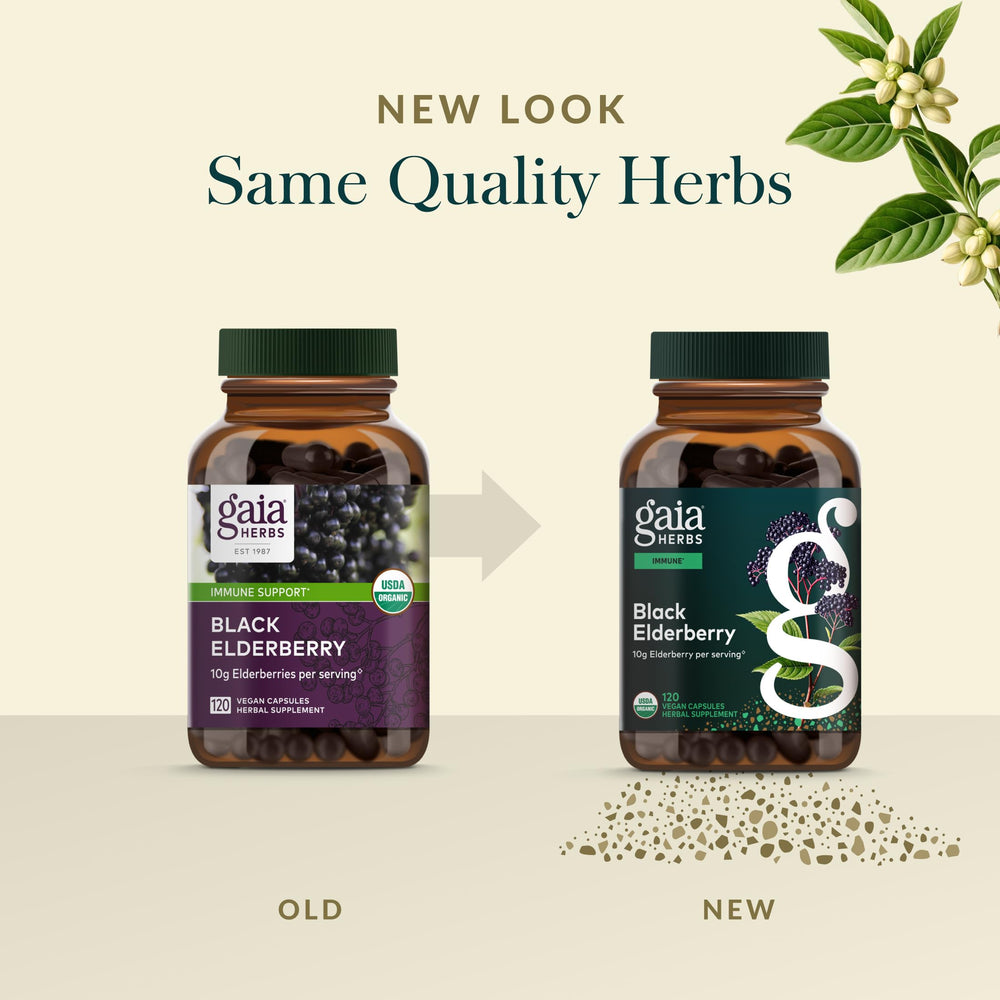 Gaia Herbs label closeup emphasizing quality and ingredients.