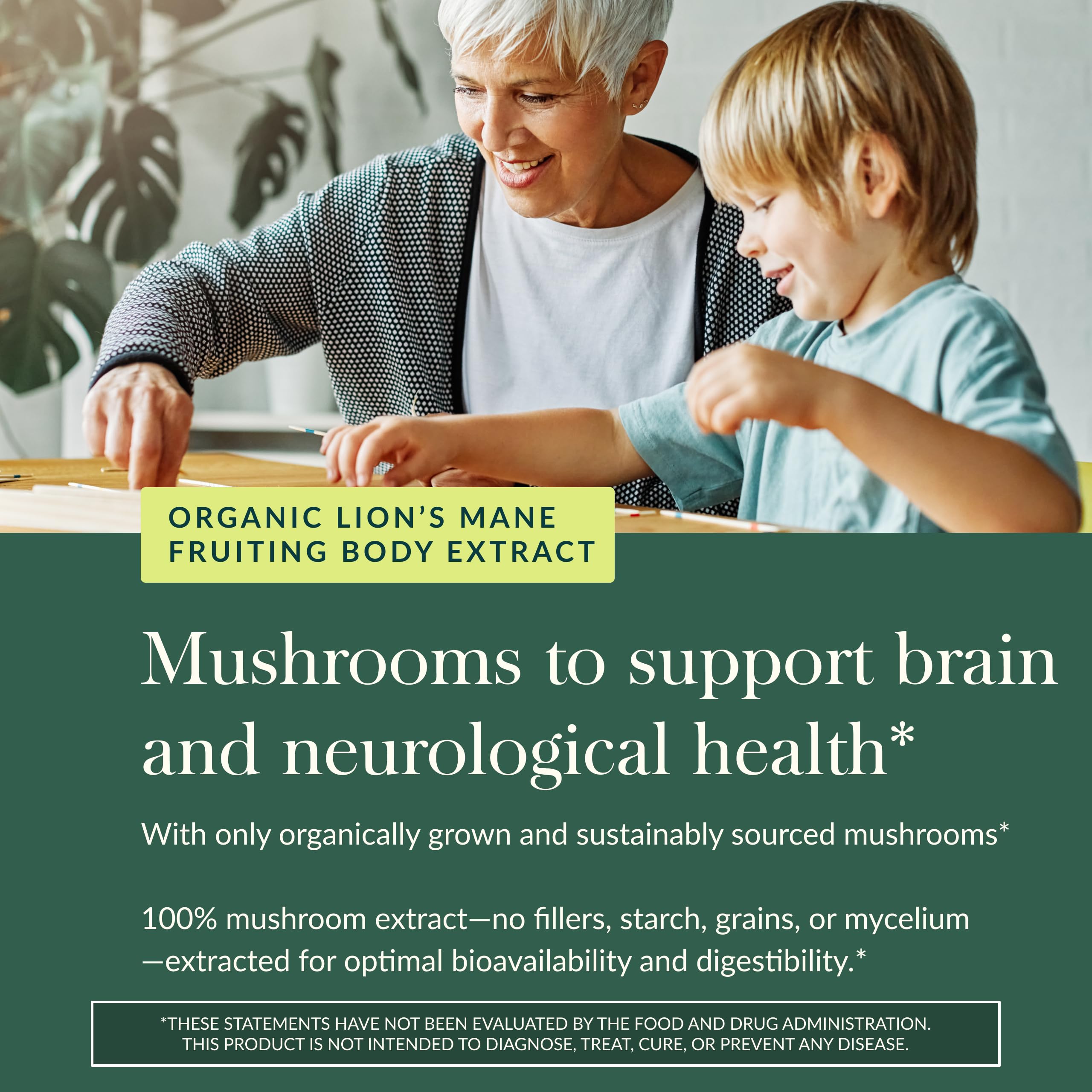 Gaia Herbs Lion's Mane label closeup noting gluten-free and dairy-free claims