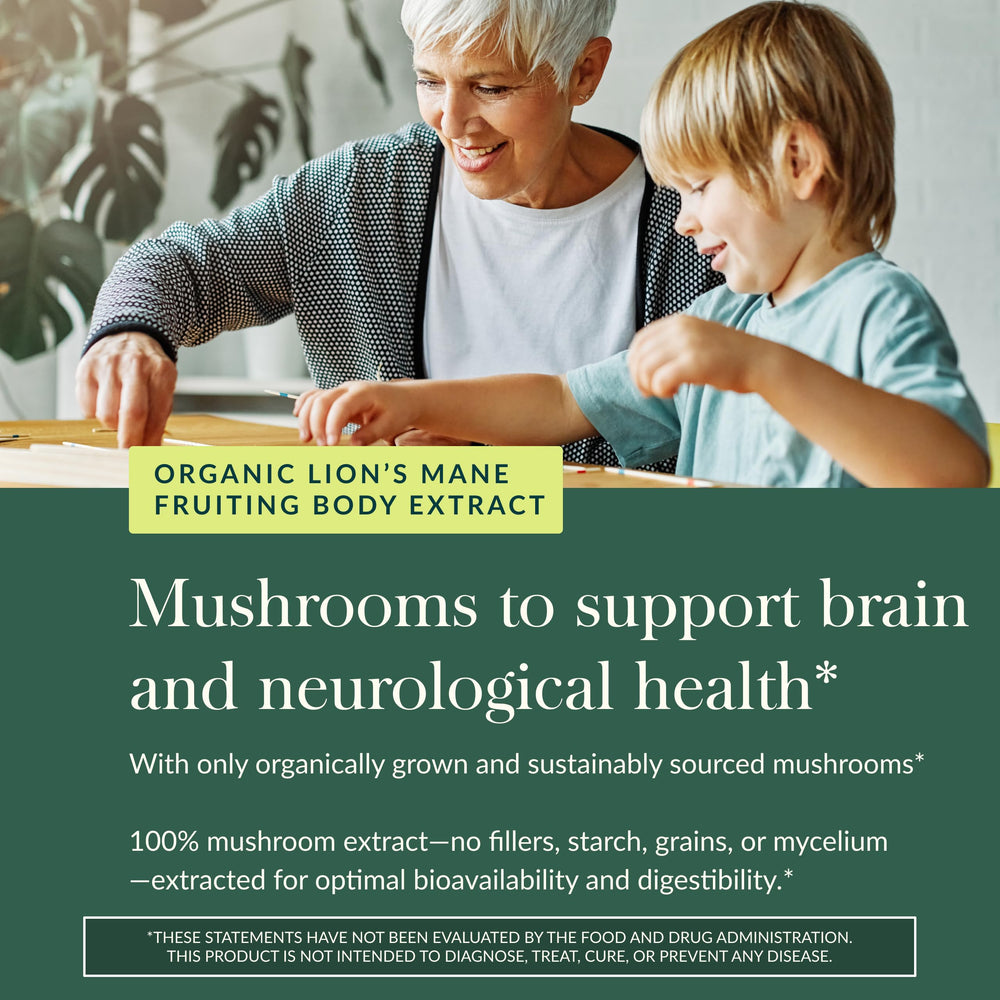 Gaia Herbs Lion's Mane label closeup noting gluten-free and dairy-free claims