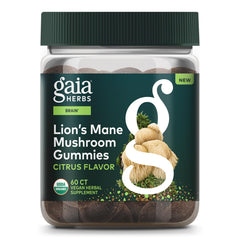 Gaia Herbs Lion's Mane bottle shows brain health support potential on label