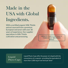 Gaia Herbs Liver Health capsules closeup highlighting vegan liquid phyto-caps.