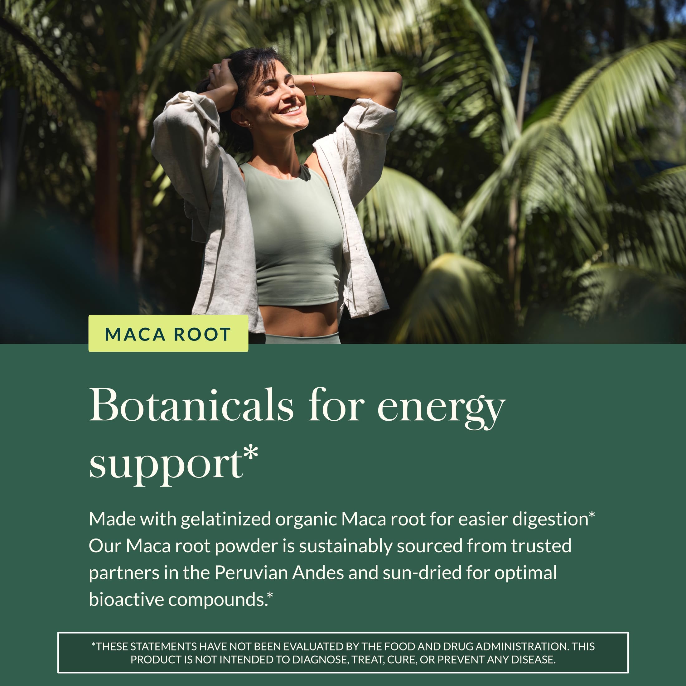 Gaia Herbs Maca Powder organic label highlights certifications
