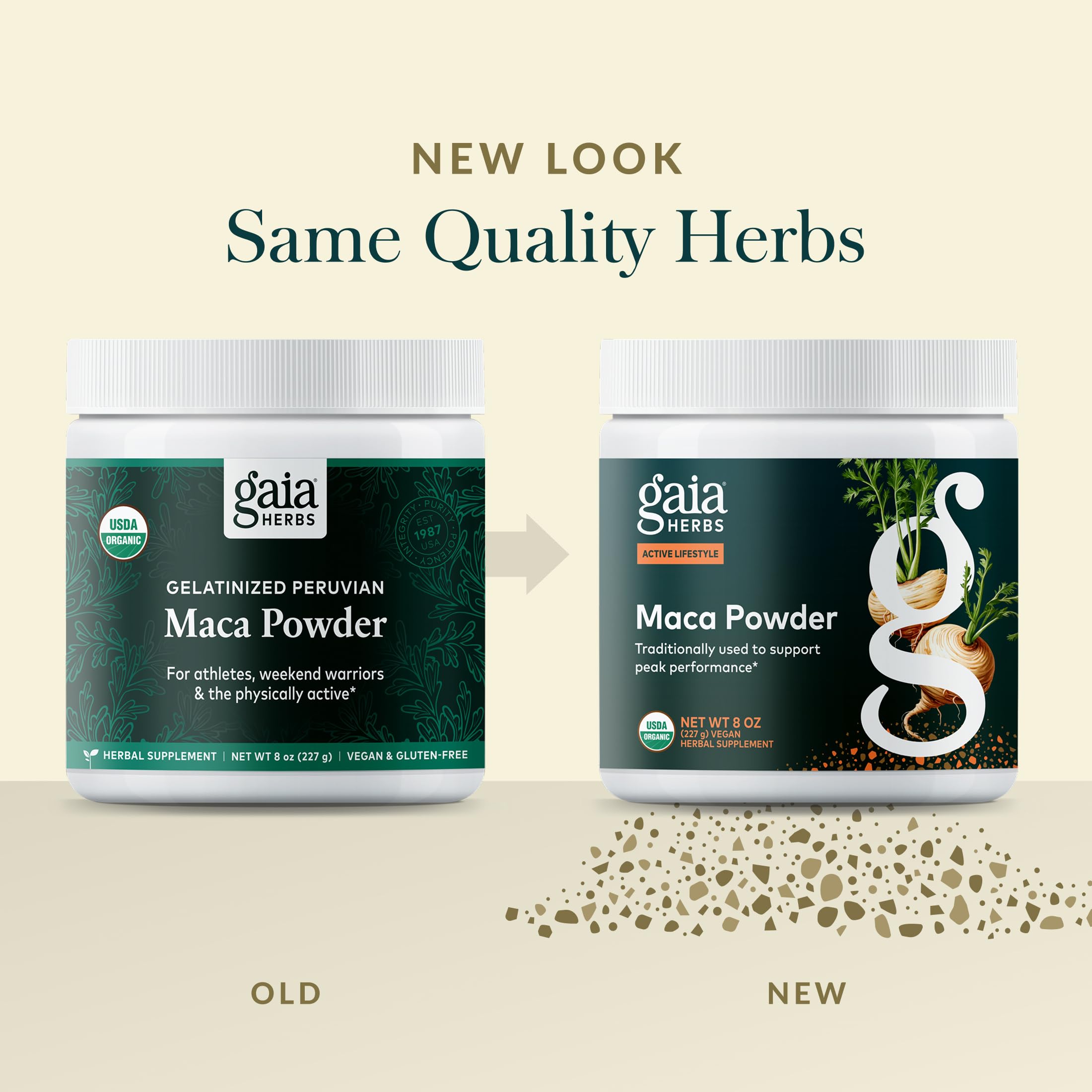 Gaia Herbs Maca Powder vegan gluten-free mark supports dietary choices