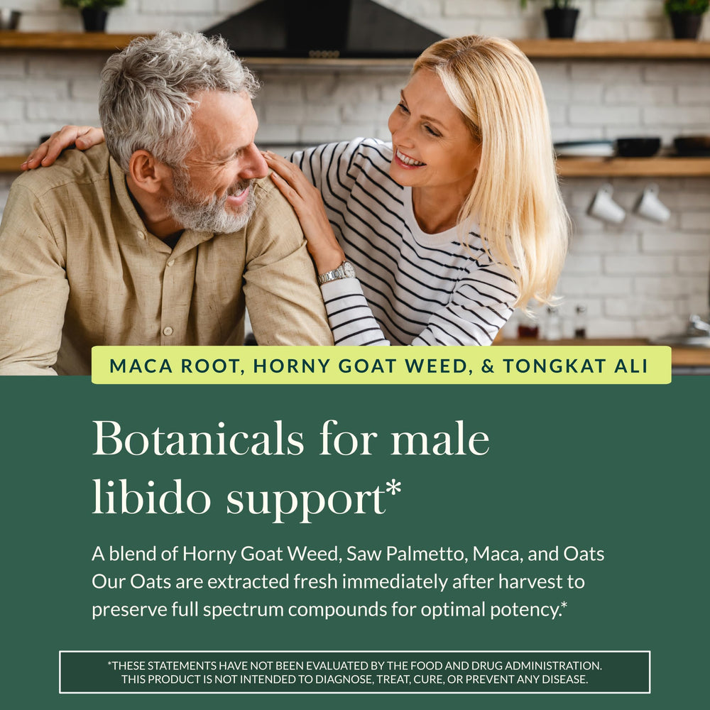 Gaia Herbs Male Libido bottle being poured for a simple daily routine.