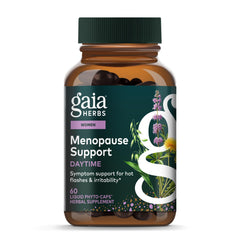 Gaia Herbs Menopause Support Daytime bottle closeup showing herbal balance