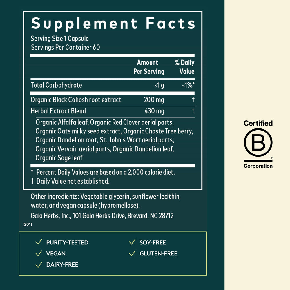 Gaia Herbs Menopause Support Daytime capsules arranged for daily use