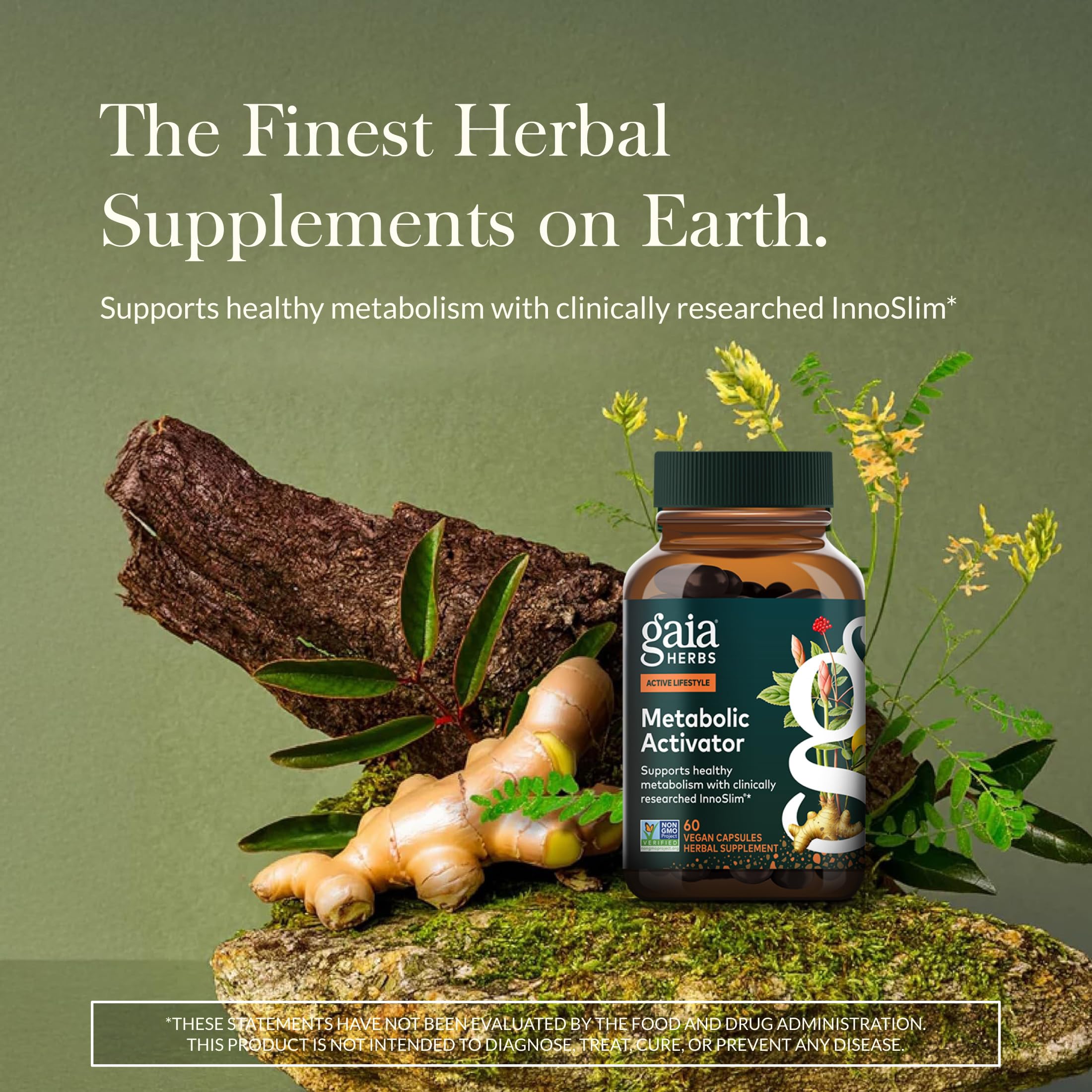Gaia Herbs Metabolic Activator capsules closeup highlighting vegan energy