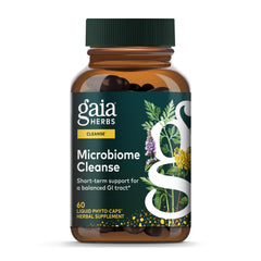Gaia Herbs Microbiome Cleanse bottle shown on neutral background for daily gut support
