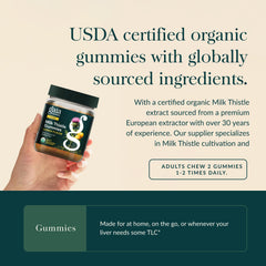 Gaia Herbs Milk Thistle Gummies nutrition panel shows 100 mg silymarins per serving.
