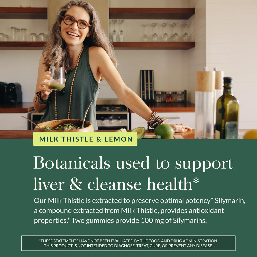 Gaia Herbs Milk Thistle Gummies two gummies shown for convenient daily dose.