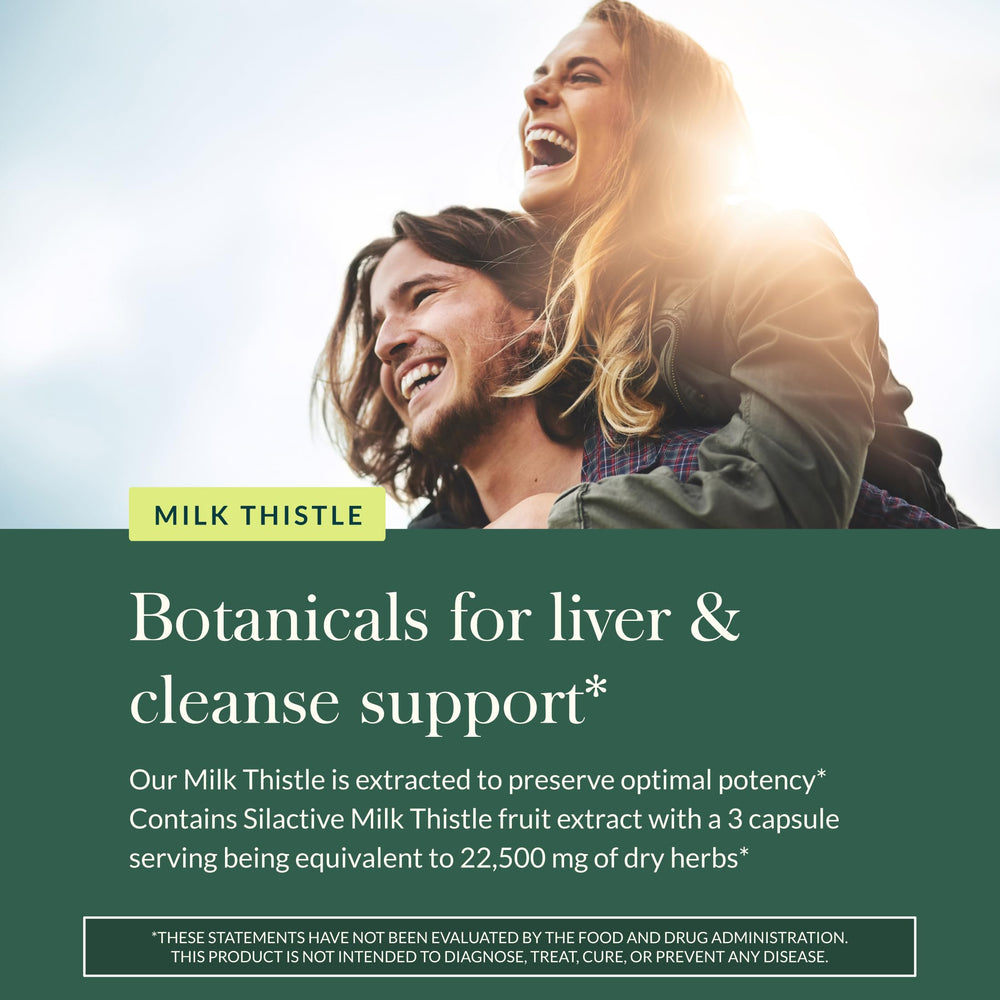 Gaia Herbs Milk Thistle label emphasizes quality and full-spectrum extract.