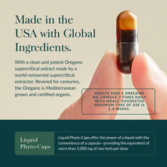 Gaia Herbs Oil of Oregano packaging reflects Mediterranean origin.