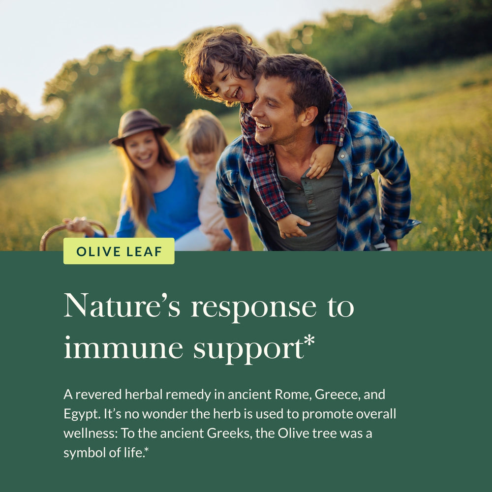 Usage scene showing Gaia Herbs Olive Leaf extract alongside water