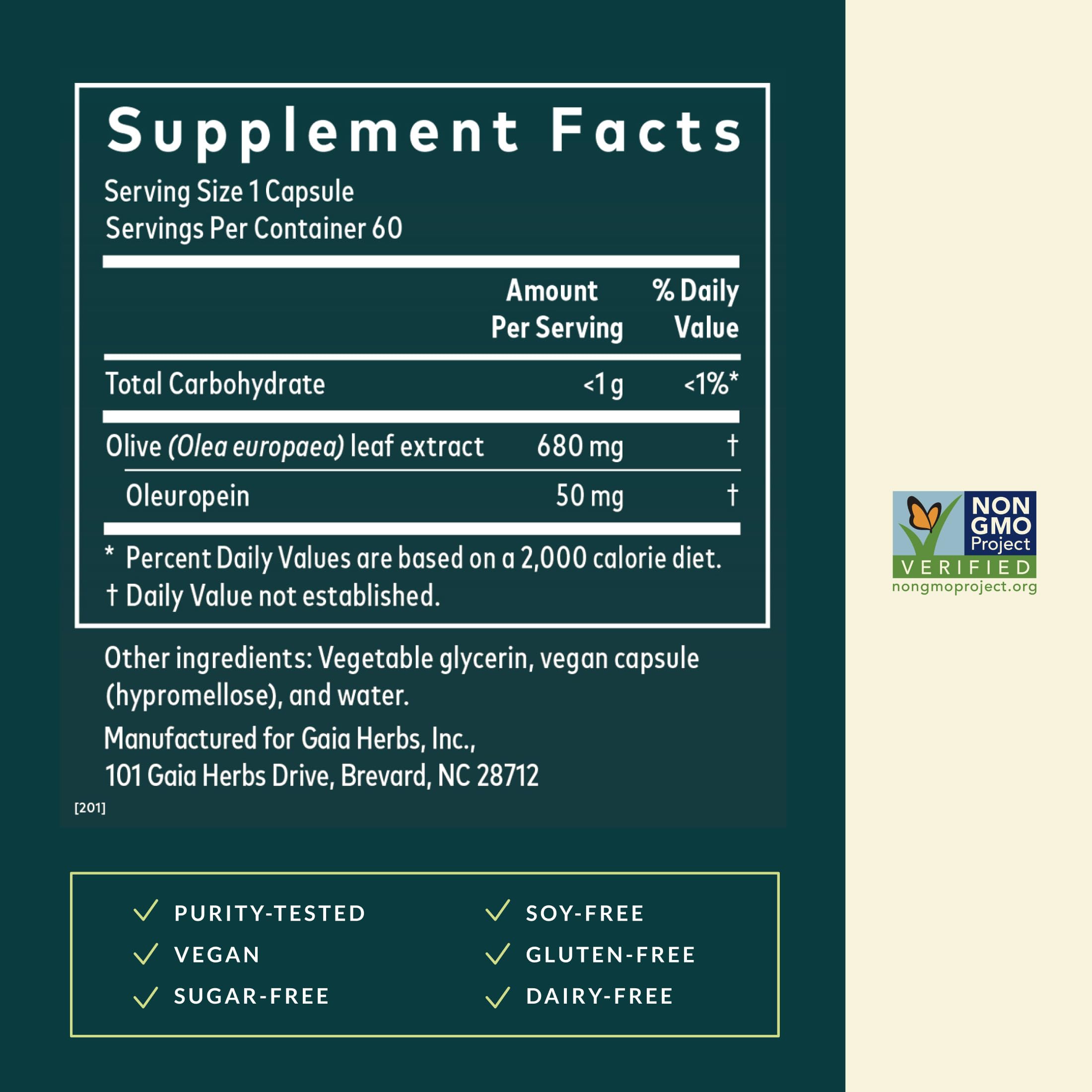 Close-up of oleuropein content from Gaia Herbs olive leaf extract.