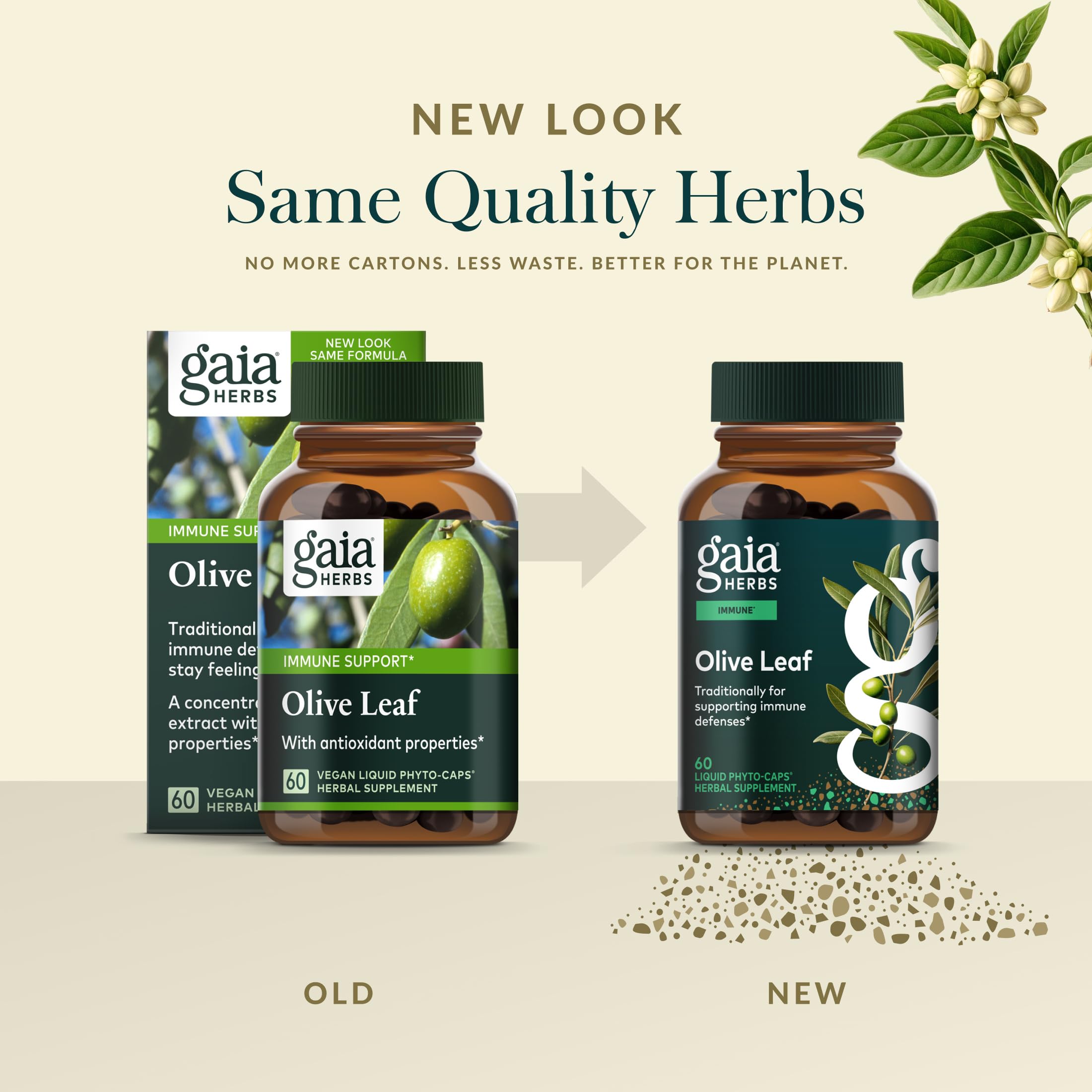 Phytocaps capsules featuring Gaia Herbs olive leaf for daily wellness.