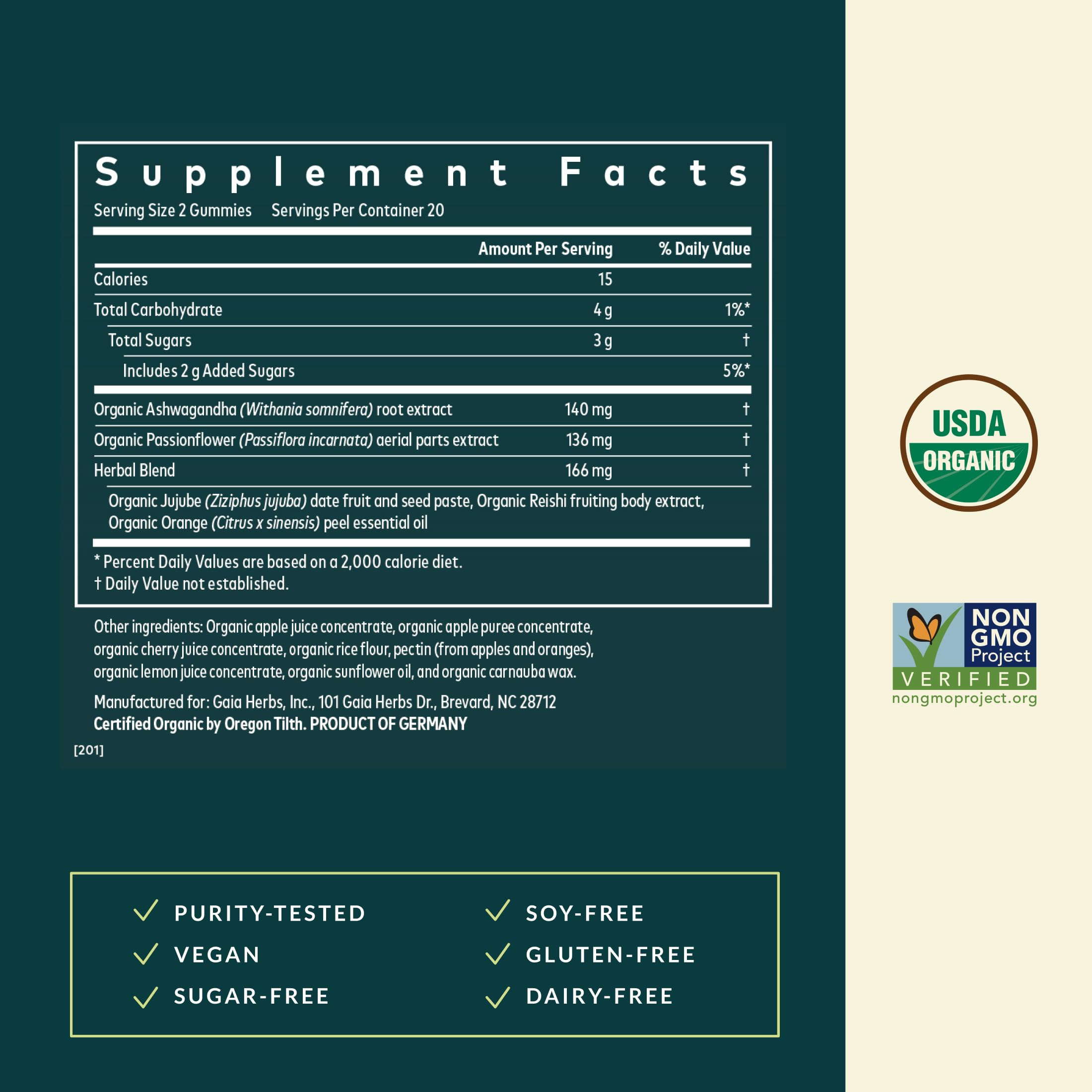 Gaia Sleep Gummies with apple and tart cherry flavor for a natural bedtime treat