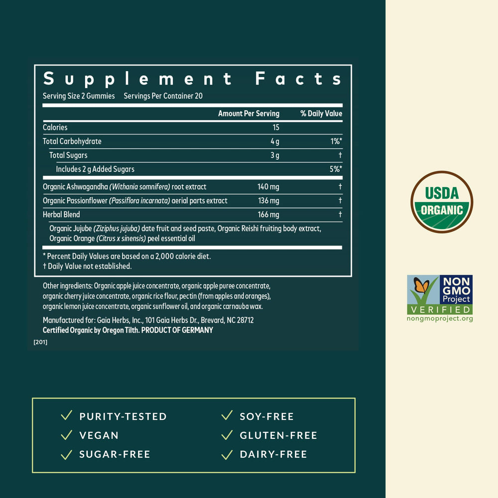 Gaia Sleep Gummies with apple and tart cherry flavor for a natural bedtime treat