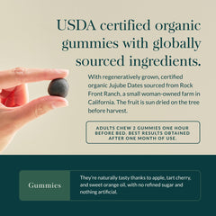 Gaia Sleep Gummies ingredients overlay showing ashwagandha and reishi for calm evenings