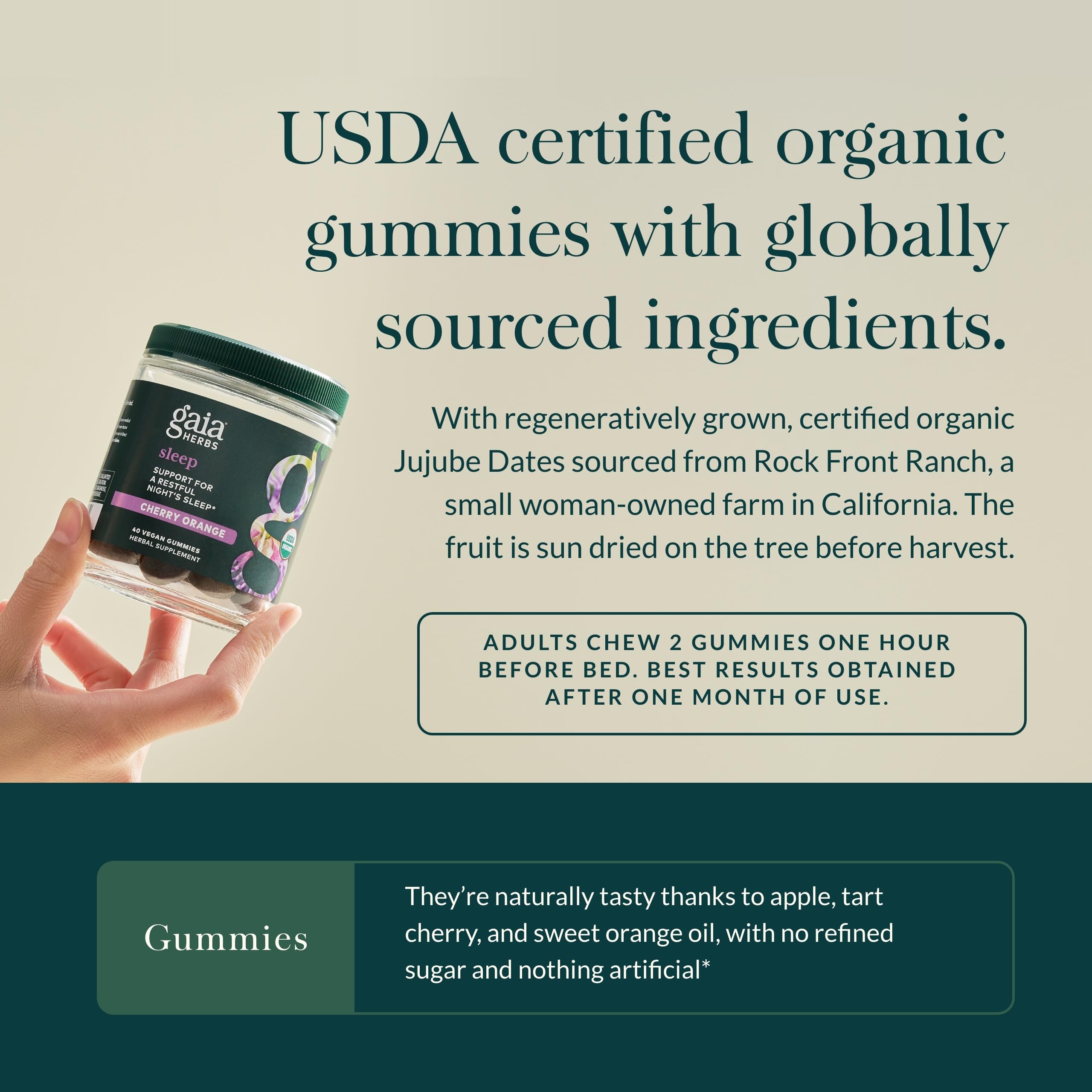 Reishi mushroom graphic on Gaia Sleep Gummies label