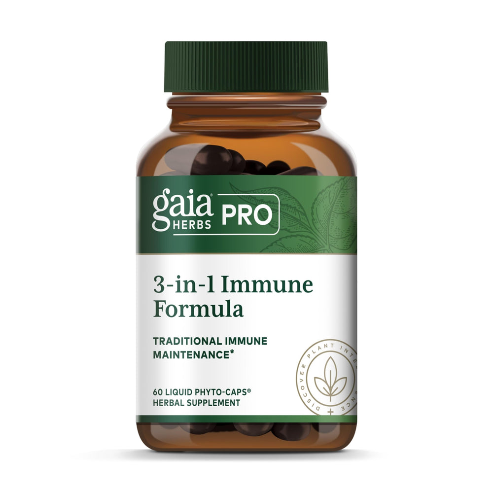 Gaia Herbs PRO 3-in-1 Immune Formula bottle for daily immune support.