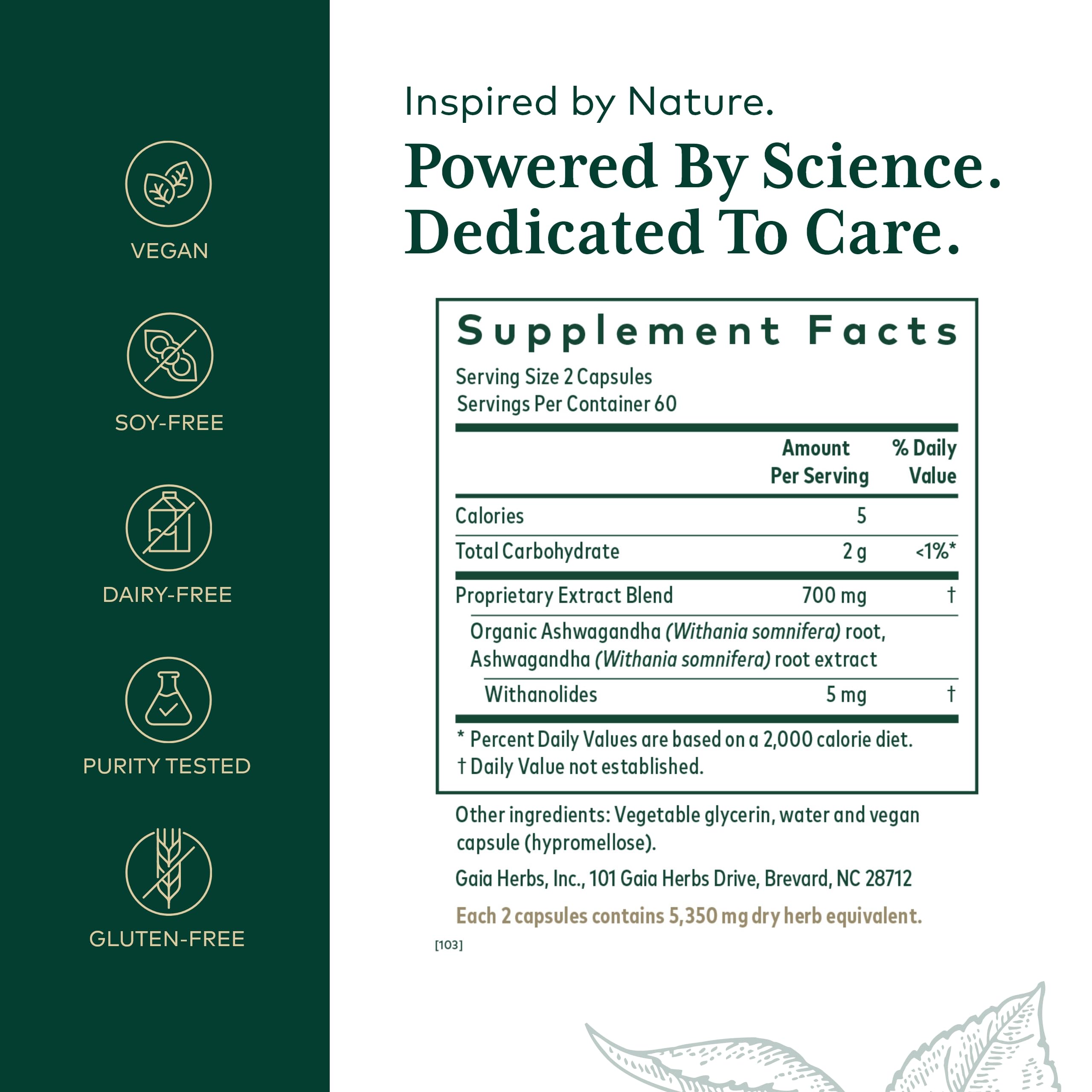 Gaia Herbs Pro Ashwagandha 700 capsules closeup shows potency for daily use