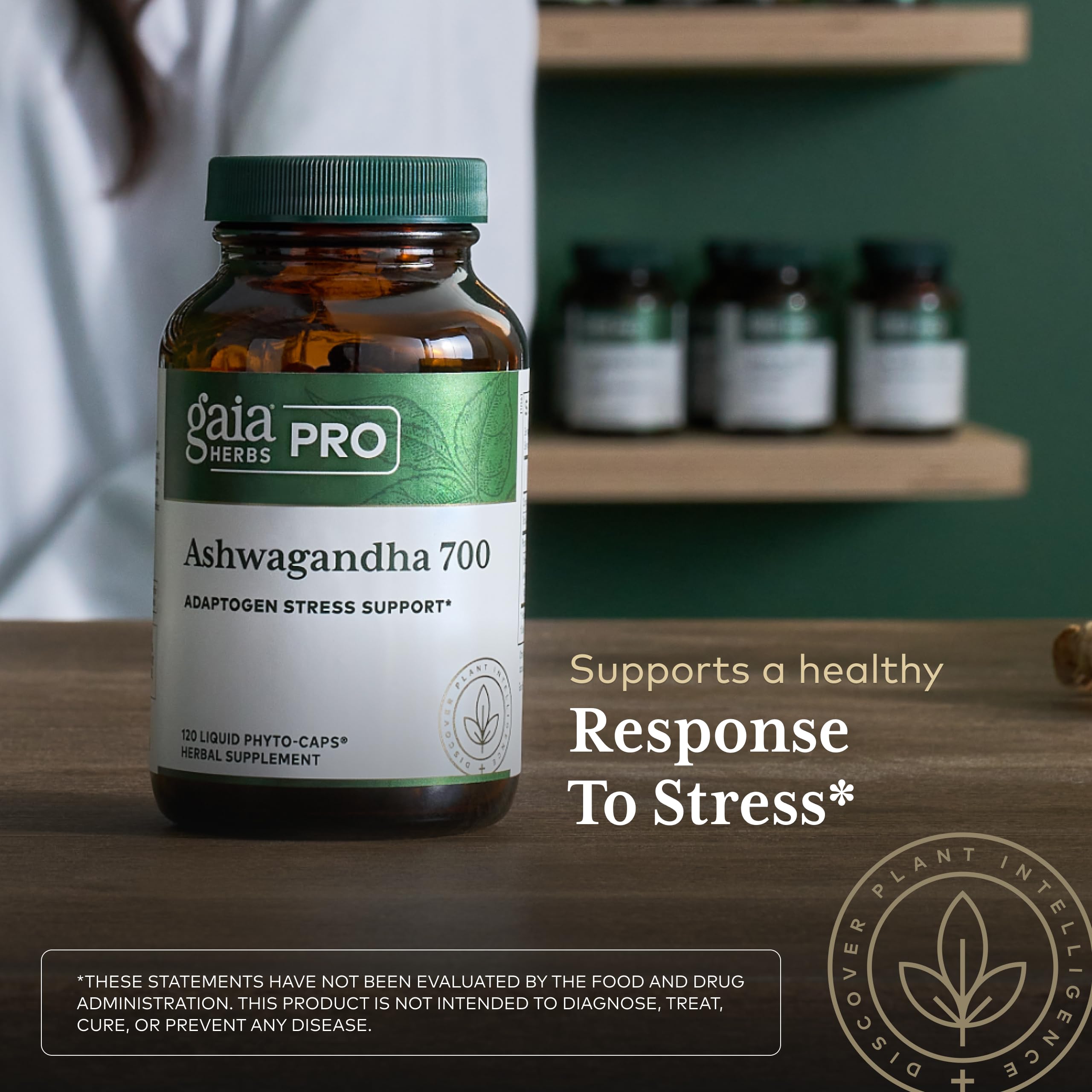 Gaia Herbs Pro Ashwagandha 700 root extract emphasizes natural potency