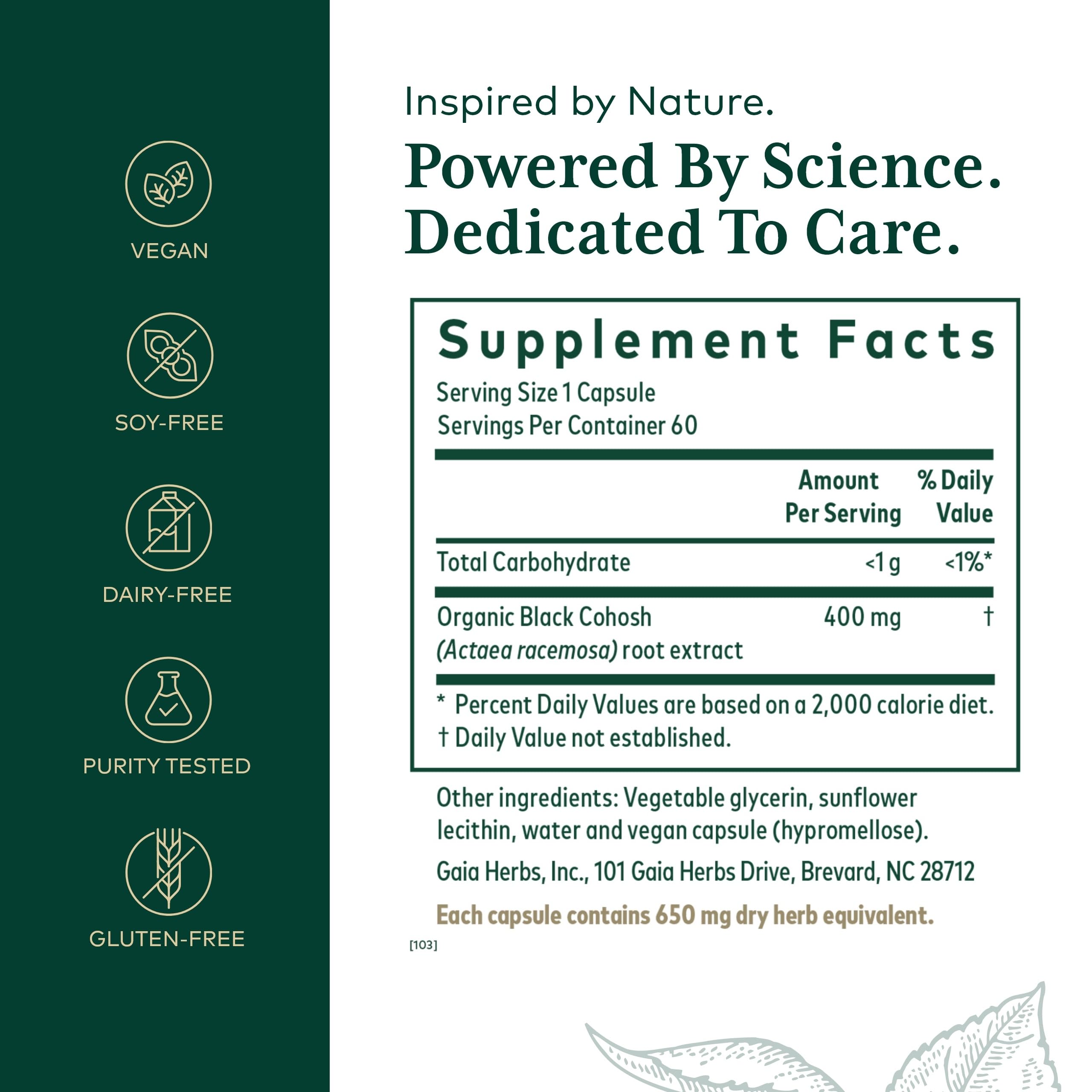 GAIA HERBS PRO black cohosh pro label closeup highlighting root extract