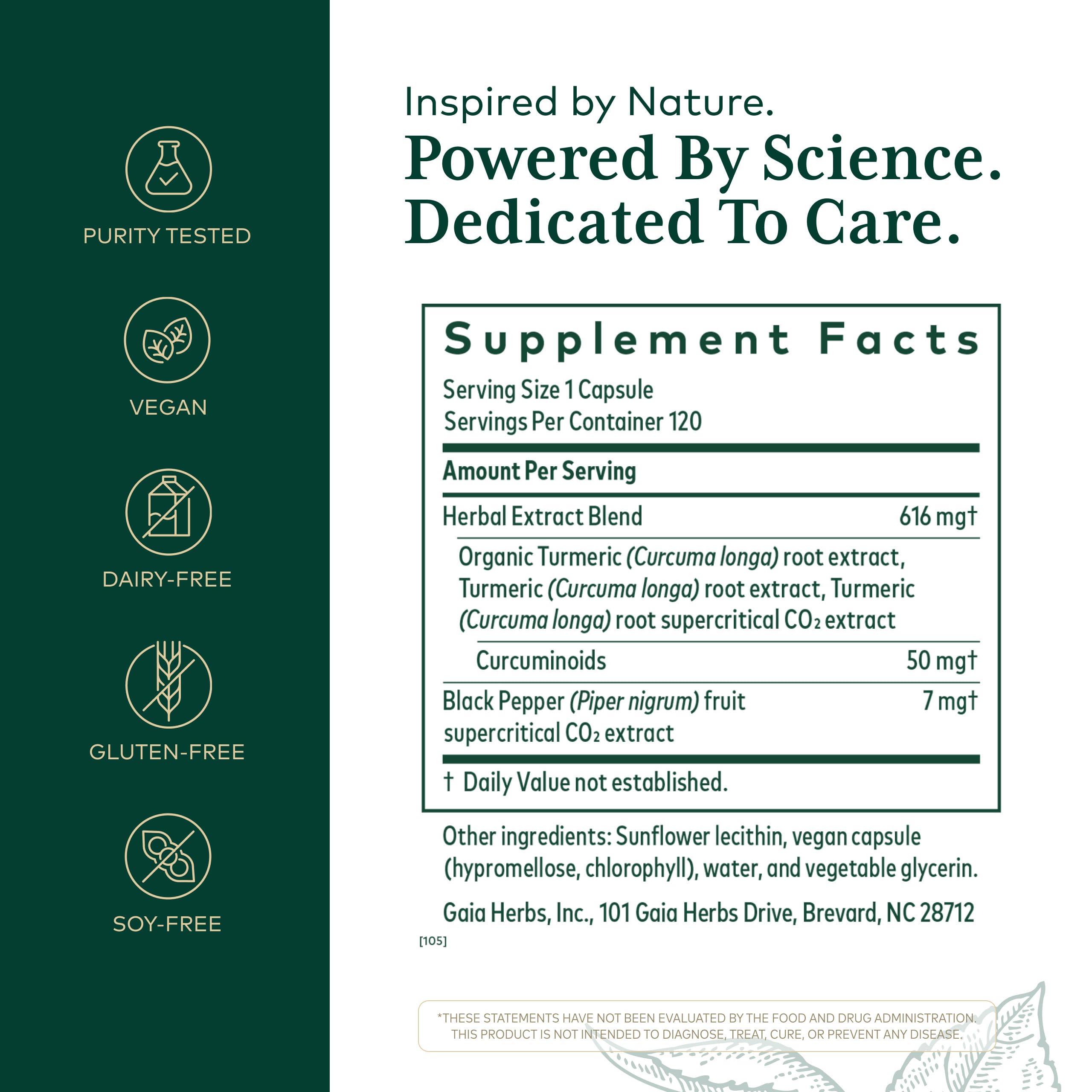GAIA HERBS PRO Curcuma Supreme: pimienta negra que favorece la absorción de curcumina.
