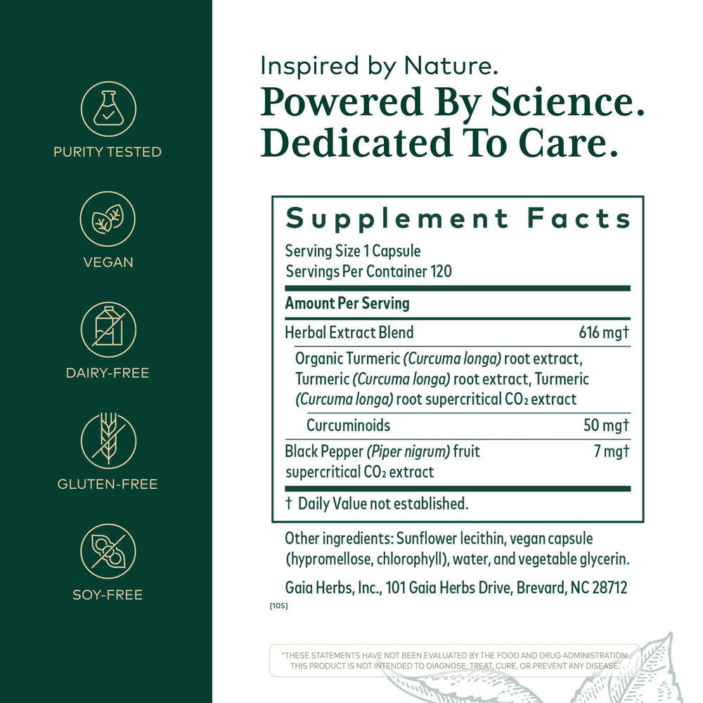 GAIA HERBS PRO Curcuma Supreme: pimienta negra que favorece la absorción de curcumina.