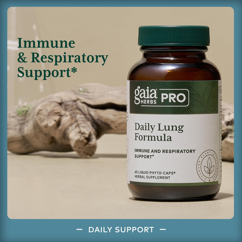 Gaia Herbs PRO Daily Lung Formula capsules ready for daily use.