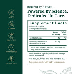 Gaia Herbs PRO Eleuthero bottle back with serving details