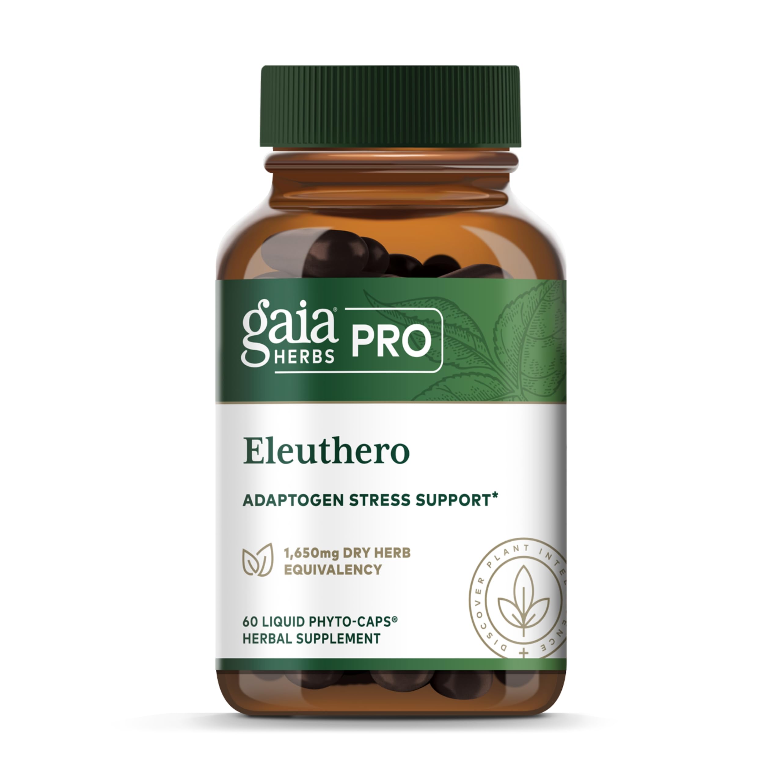 Gaia Herbs PRO Eleuthero bottle front showing energy support cue