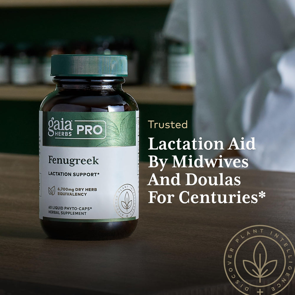 Gaia Herbs Pro Fenugreek bottle pour demonstrates an easy serving ritual.